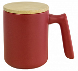 Керамічне горнятко матове з глянцевою поверхнею в середині та бамбуковою кришечкою с логотипом