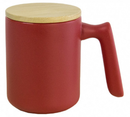 Керамічне горнятко матове з глянцевою поверхнею в середині та бамбуковою кришечкою