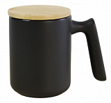 Керамічне горнятко матове з глянцевою поверхнею в середині та бамбуковою кришечкою с логотипом
