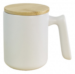 Керамічне горнятко матове з глянцевою поверхнею в середині та бамбуковою кришечкою