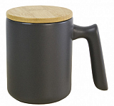 Керамічне горнятко матове з глянцевою поверхнею в середині та бамбуковою кришечкою с логотипом