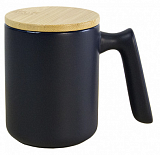 Керамічне горнятко матове з глянцевою поверхнею в середині та бамбуковою кришечкою с логотипом