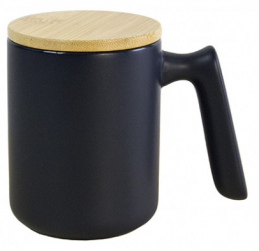 Керамічне горнятко матове з глянцевою поверхнею в середині та бамбуковою кришечкою